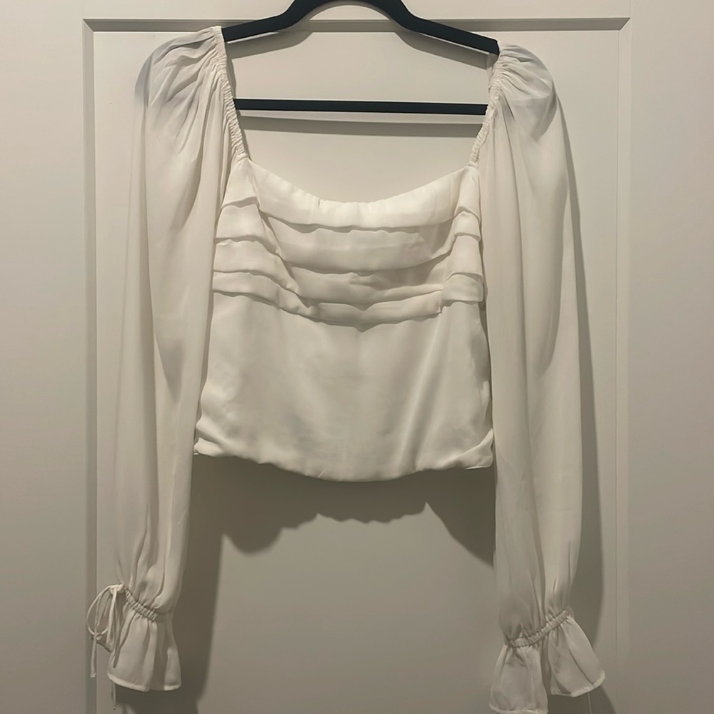 Abercrombie & Fitch White Long-Sleeve Ruffled Crop Blouse